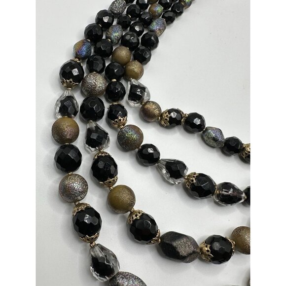 Stunning TRIFARI Black Iridescent Glass 4 Strand Beaded Necklace 15-17” - Picture 9 of 11